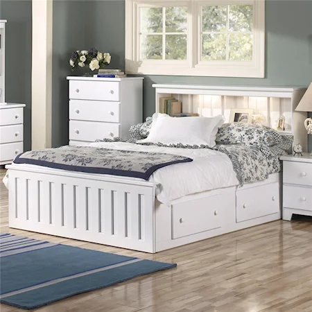 King Bookcase Bed with Under Bed Drawer Storage & Interior Lighting